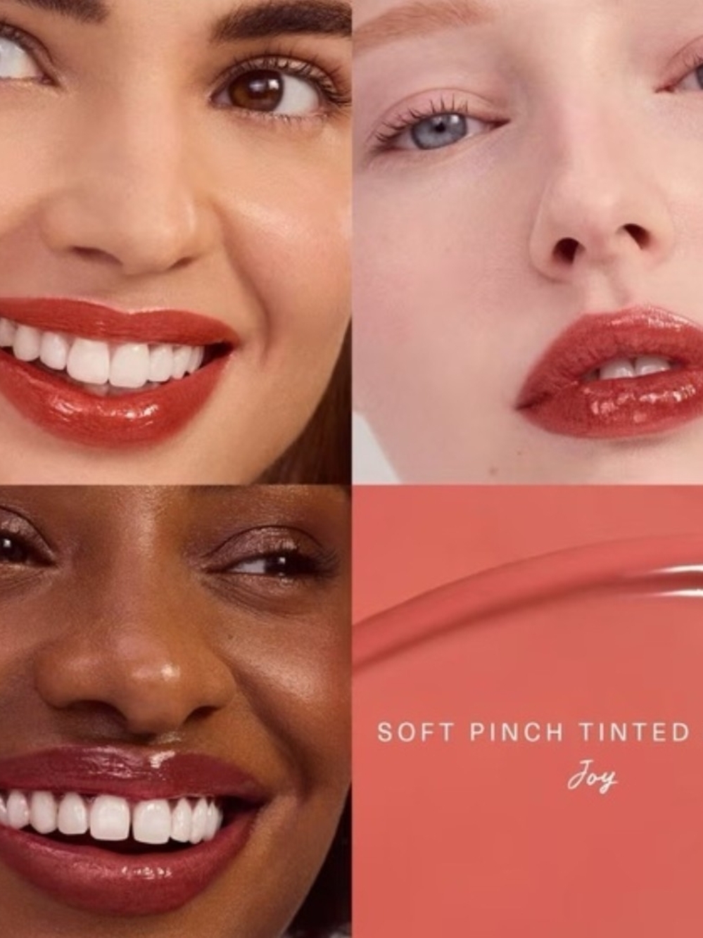 Rare Beauty Soft Pinch Tinted Lip Gloss — Joy (Warm Coral-Red)